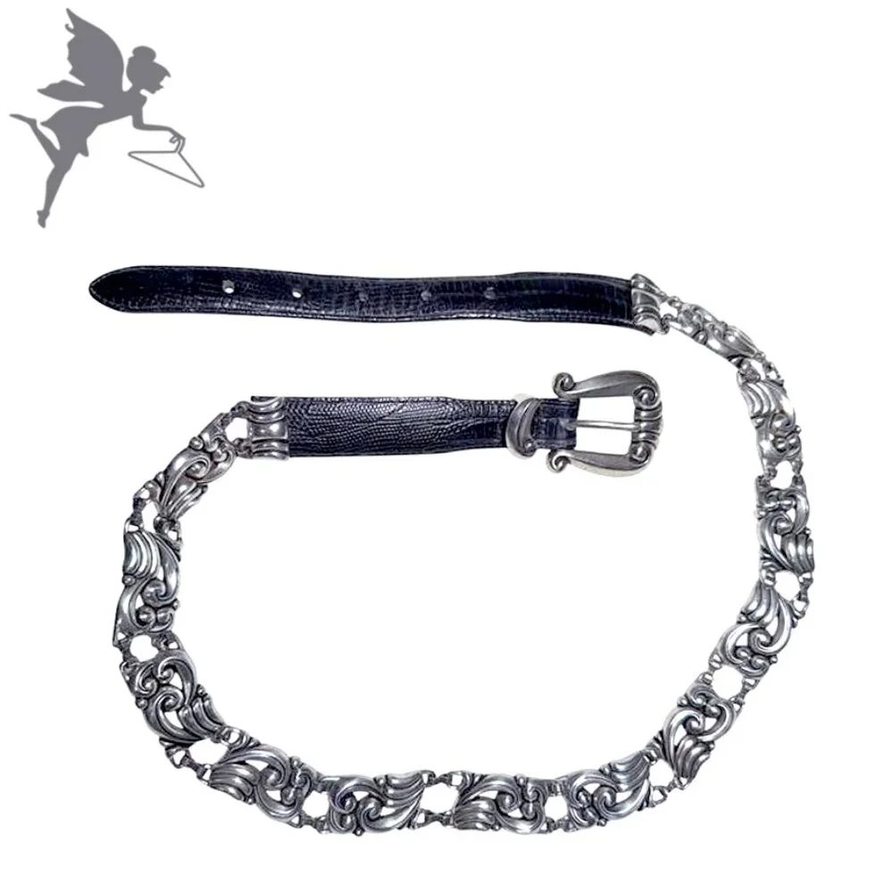 VINTAGE BRIGHTON 1996 Silver Scroll Concho Belt